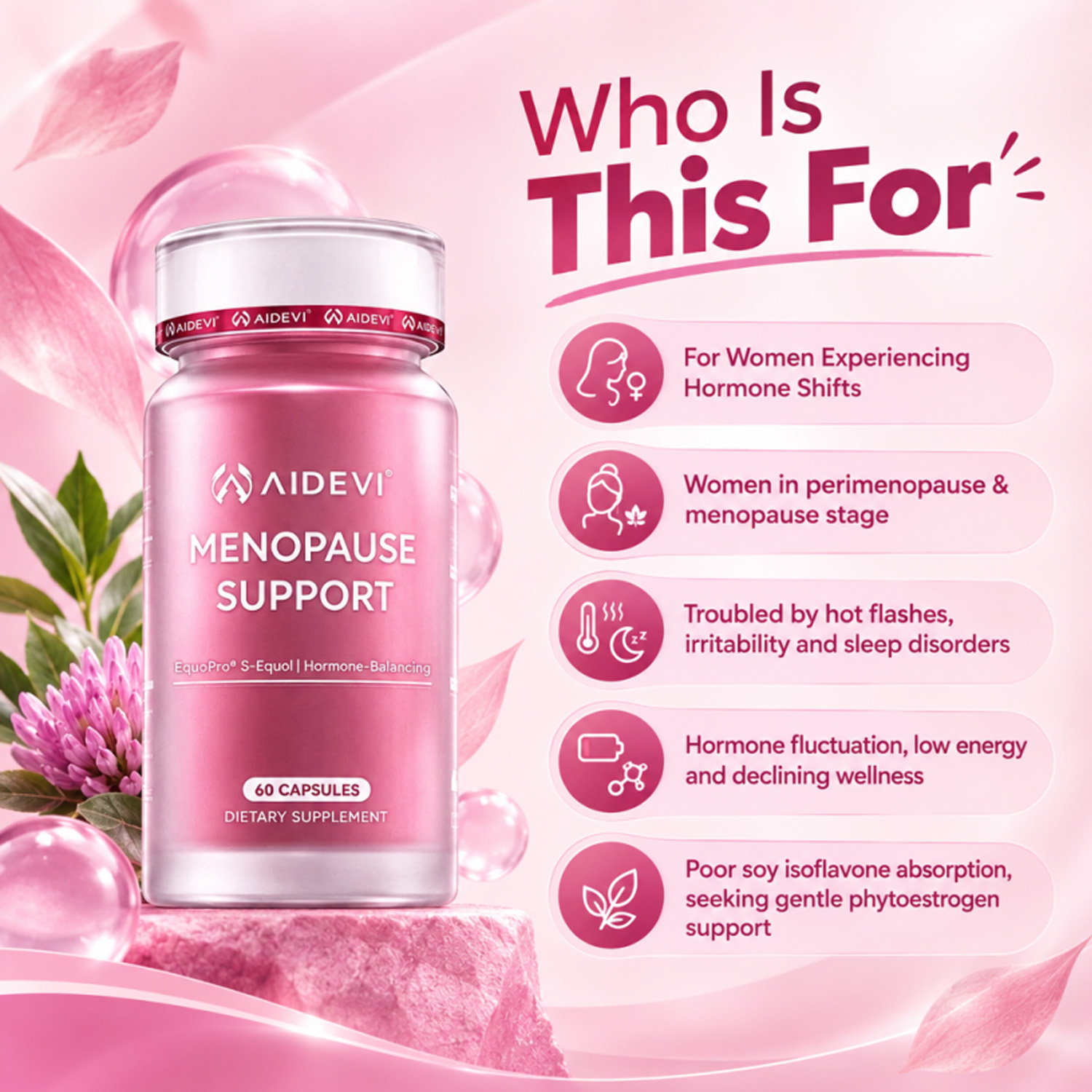 Complejo de Apoyo Menopausia AIDEVI – S-Equol y PQQ para el equilibrio hormonal y la vitalidad